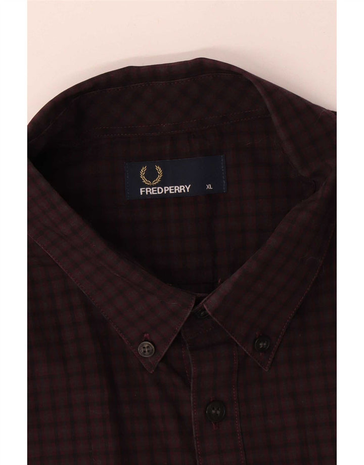 Fred Perry Mens Shirt XL Burgundy Check Cotton