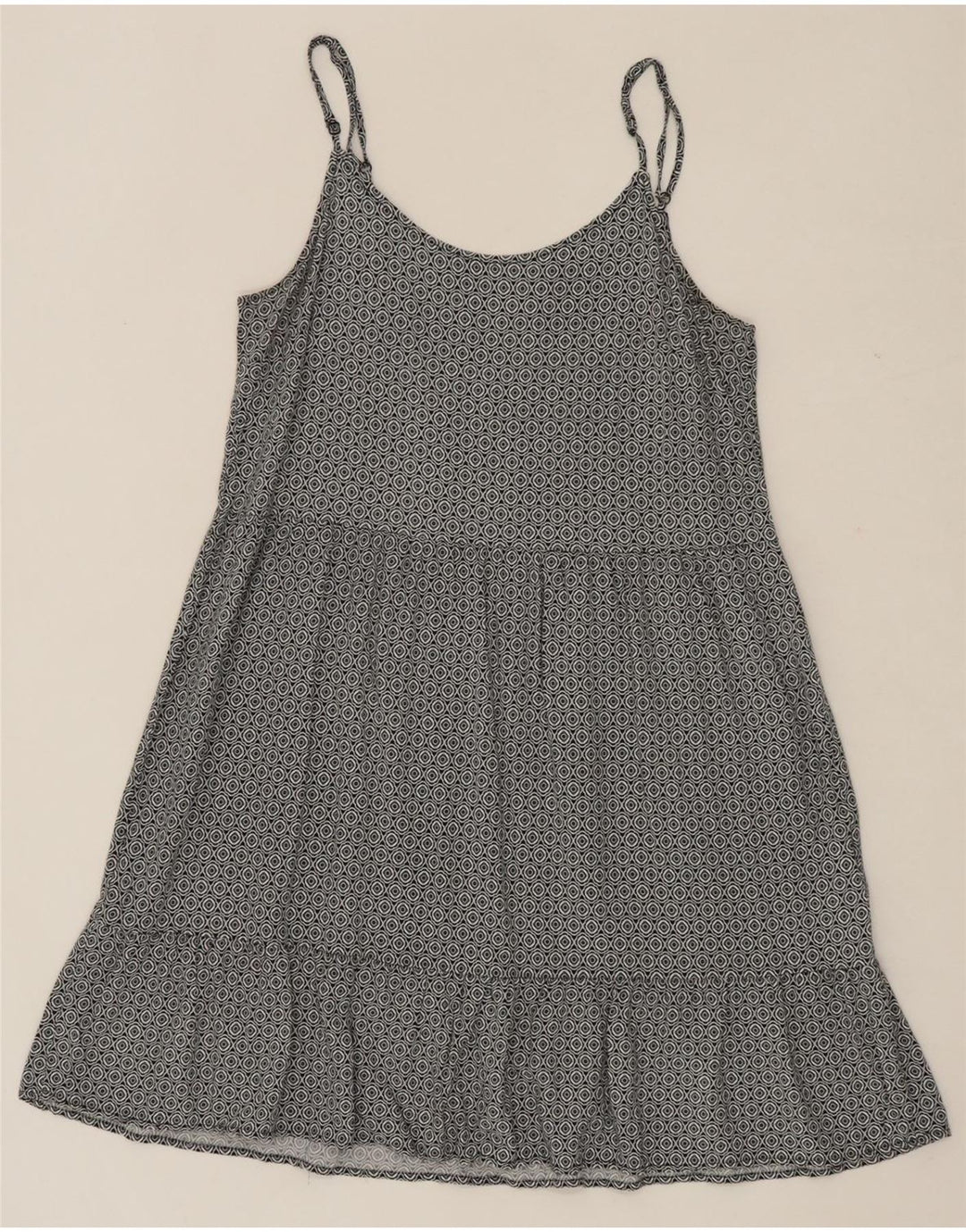 VINTAGE Womens Abstract Pattern Slip Dress UK 12 Medium Black Viscose Vintage Vintage and Second-Hand Vintage from Messina Hembry 