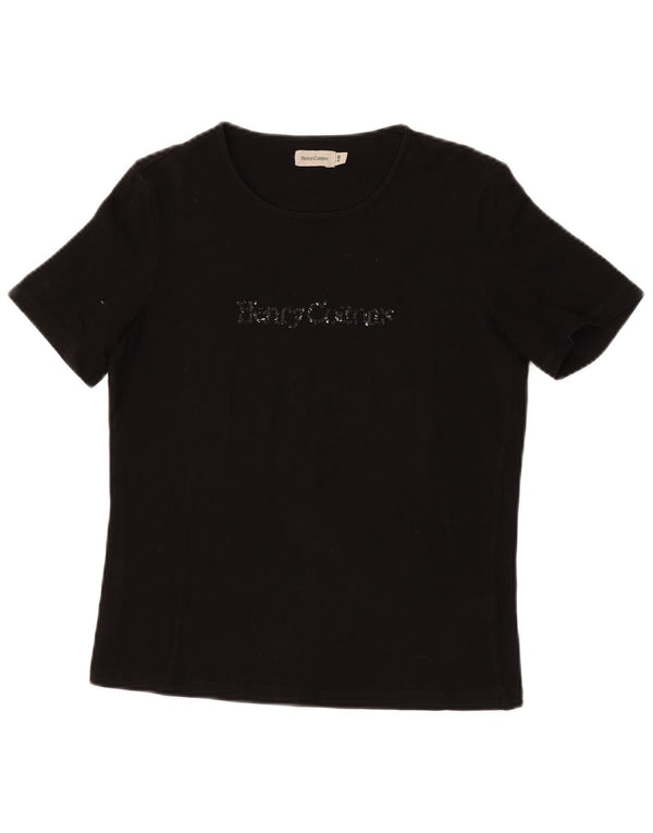 Henry Cottons Womens Graphic T-Shirt Top IT 46 Large Black Cotton