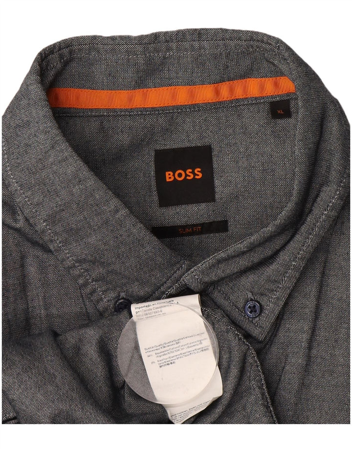 Hugo Boss Mens Slim Fit Shirt XL Grey Cotton