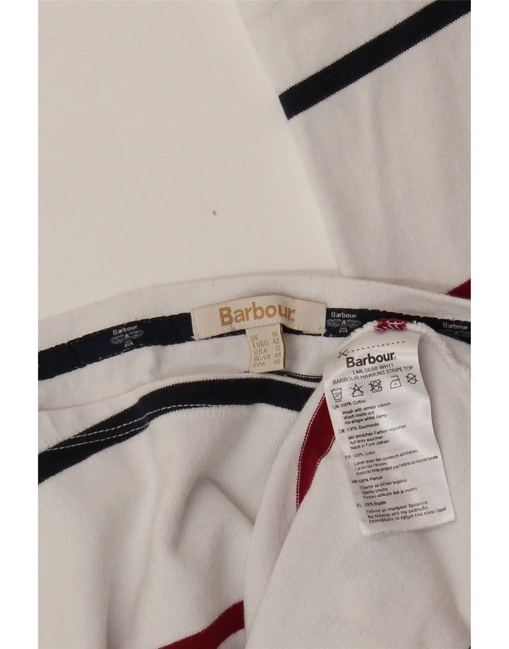 BARBOUR Womens Top Long Sleeve UK 16 Large  White Striped Cotton