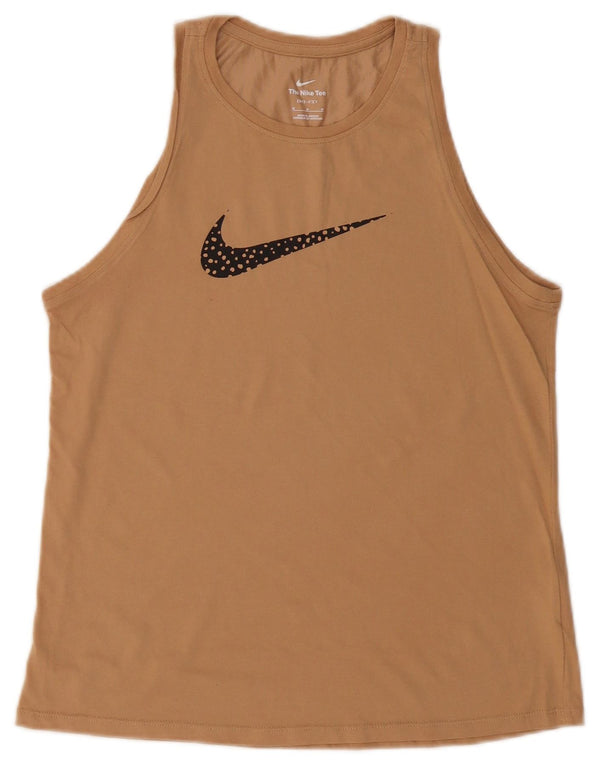 Nike Womens Dri Fit Graphic Vest Top UK 12 Medium Beige Cotton
