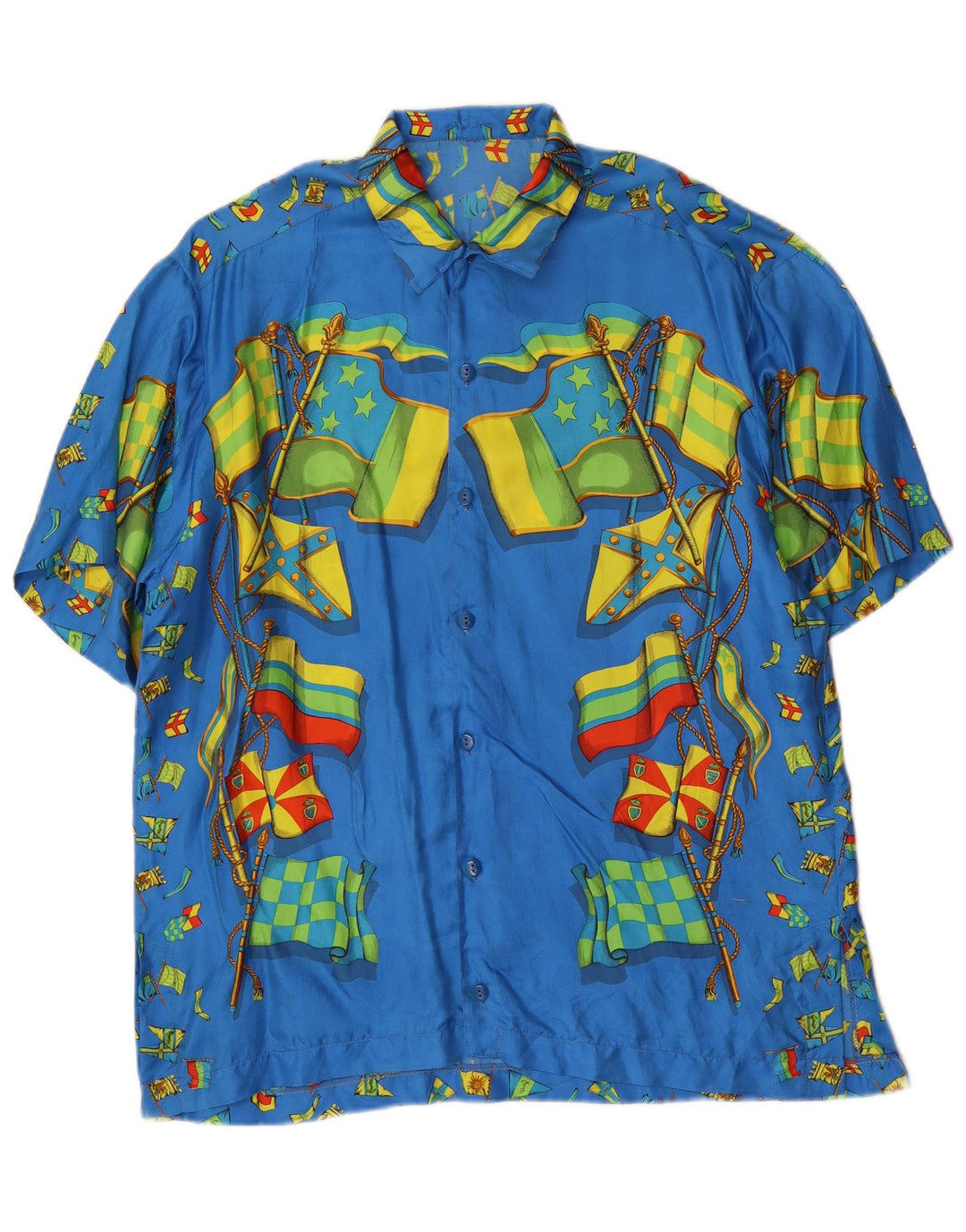 Vintage Mens Abstract Pattern Short Sleeve Shirt Large Blue
