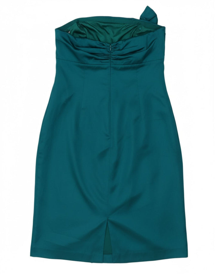 MONSOON Womens Strapless Dress UK 14 Large Turquoise Silk