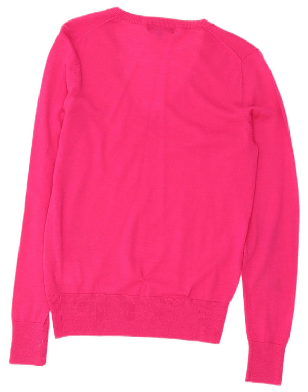 Lyle & Scott Womens V-Neck Jumper Sweater UK 10 Small Pink Merino Wool