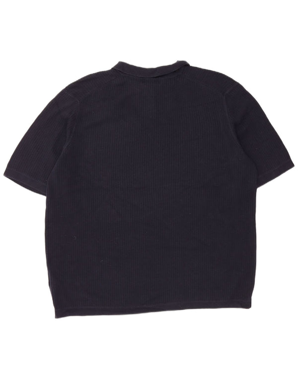 EDDIE BAUER Mens Tall Short Sleeve Polo Neck Jumper Sweater XL Navy Blue