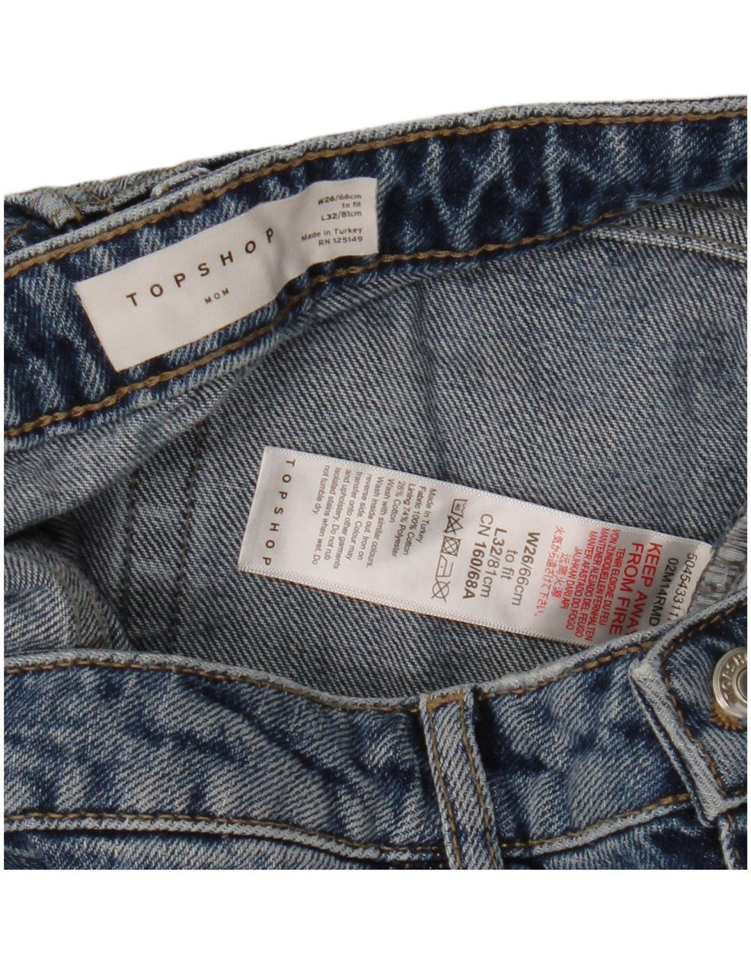 Topshop Womens Mom Distressed Straight Jeans W26 L28 Blue Cotton