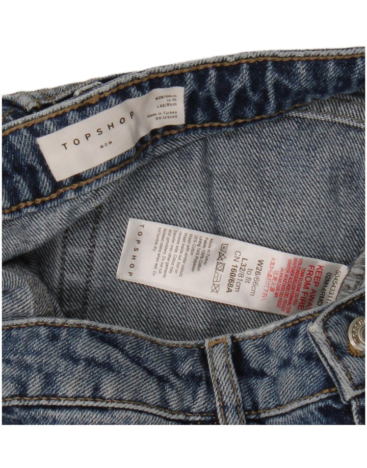 Topshop Womens Mom Distressed Straight Jeans W26 L28 Blue Cotton