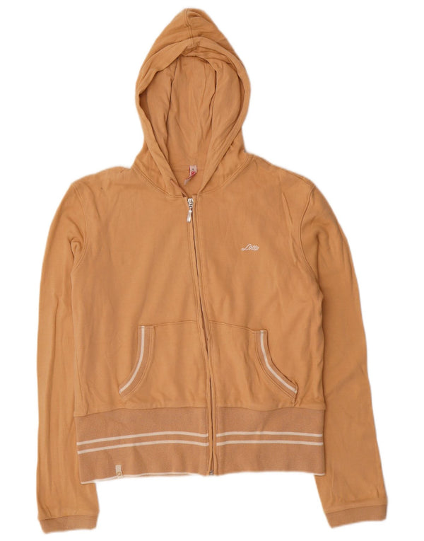 LOTTO Womens Crop Zip Hoodie Sweater UK 16 Large Beige Cotton