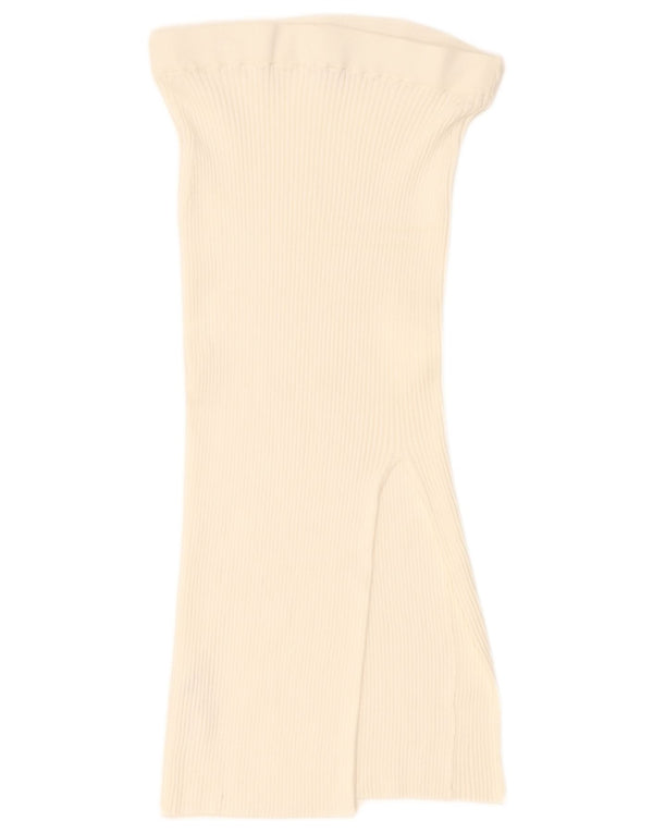 Jack Wills Womens High Waist Midi Skirt UK 12 Medium W28 Off White Viscose