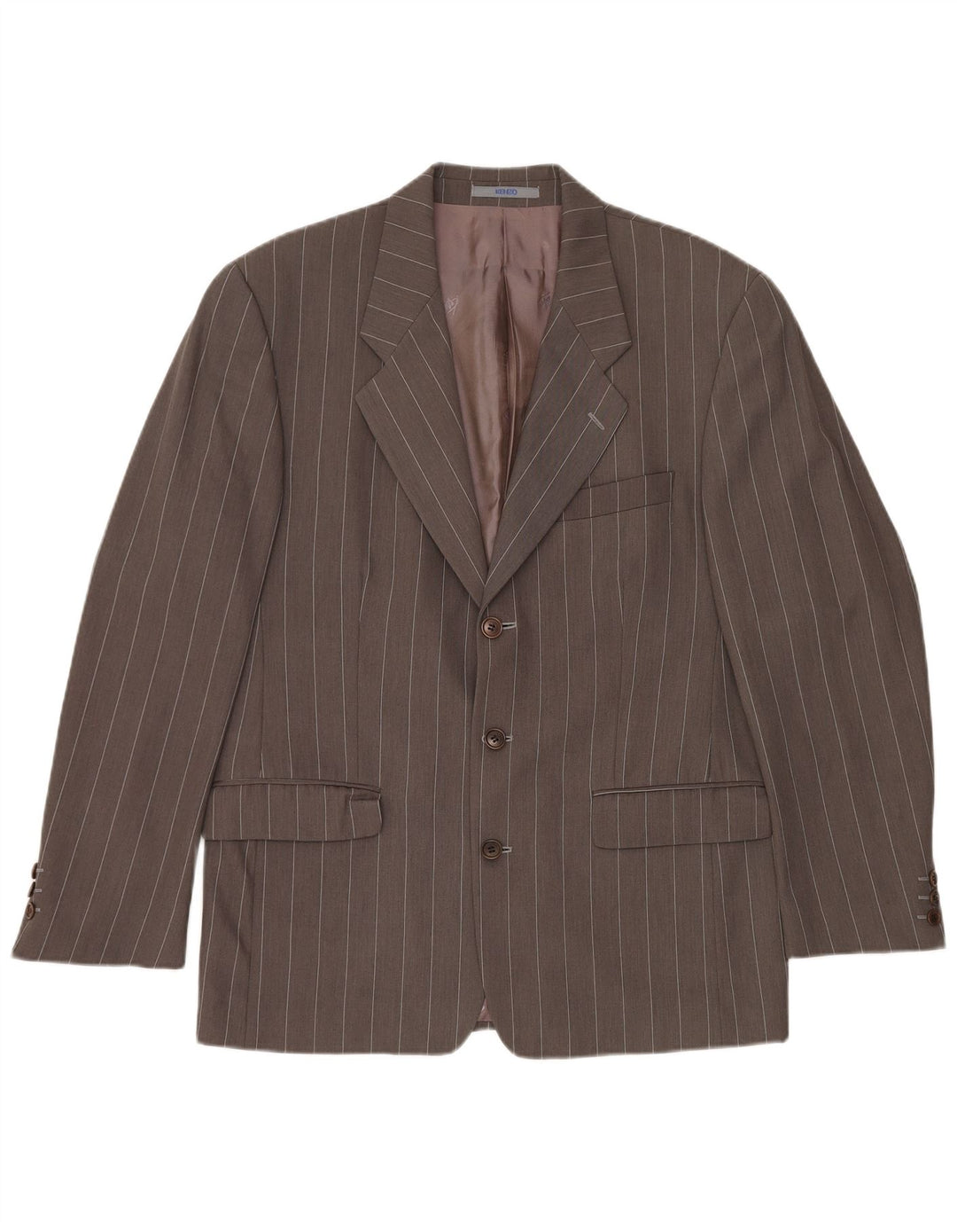 KENZO Mens 3 Button Blazer Jacket IT 50 Large Grey Pinstripe Wool