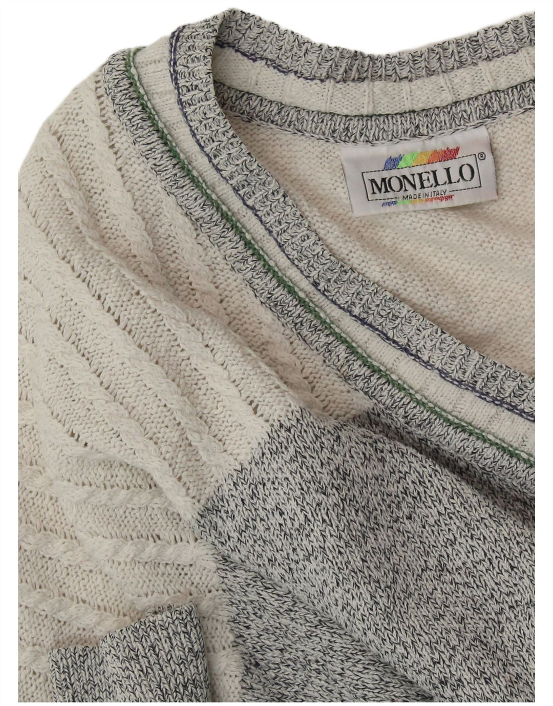 MONELLO Mens V-Neck Jumper Sweater XL Multicoloured Geometric