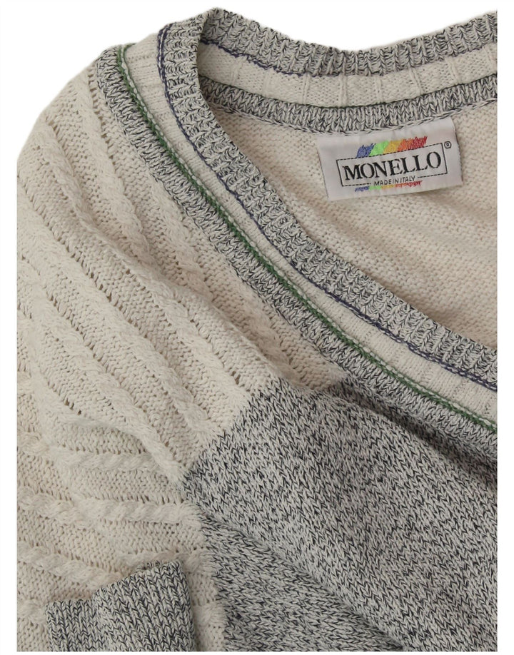 MONELLO Mens V-Neck Jumper Sweater XL Multicoloured Geometric