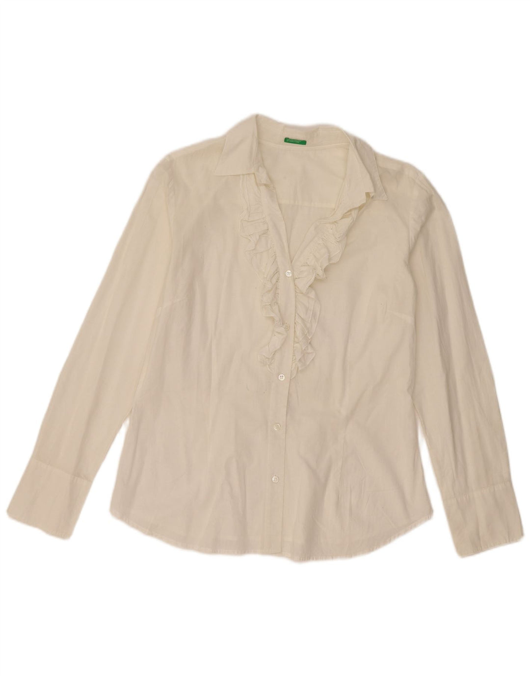 BENETTON Womens Ruffle Front Shirt UK 14 Large Off White