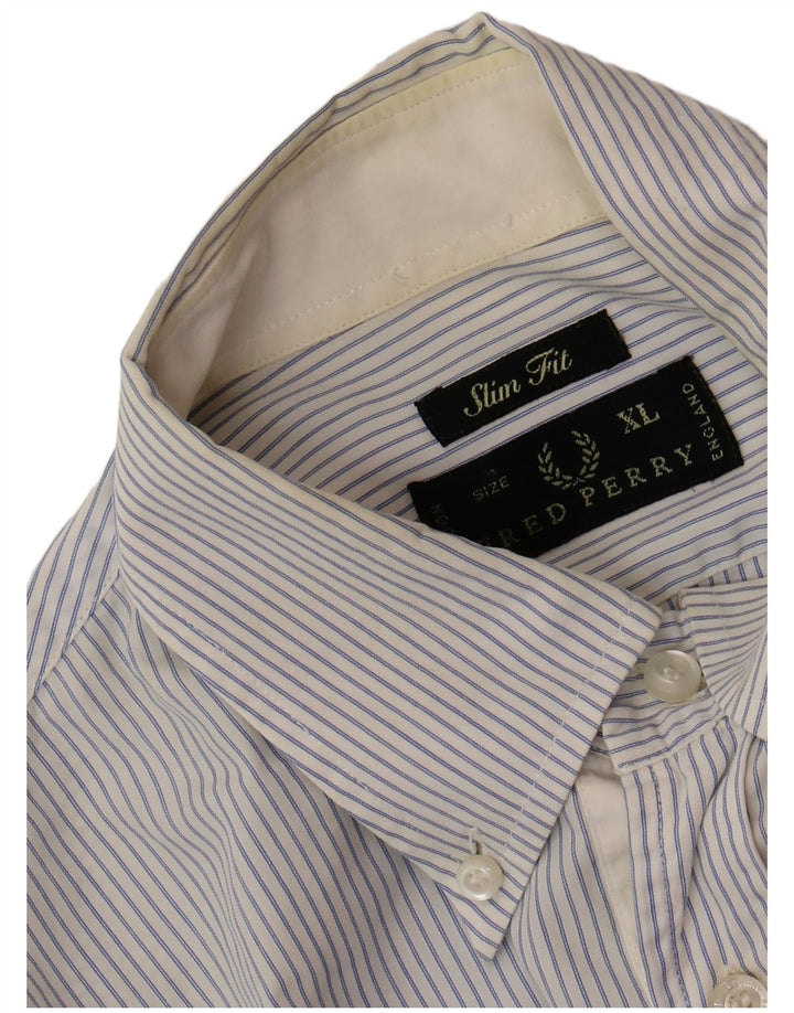 FRED PERRY Mens Slim Fit Shirt XL Blue Pinstripe