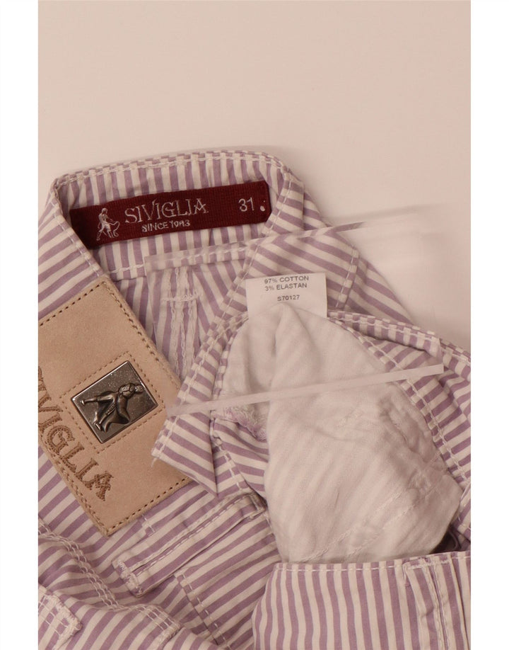 SIVIGLIA Womens Straight Casual Trousers W31 L33 Purple Pinstripe Cotton