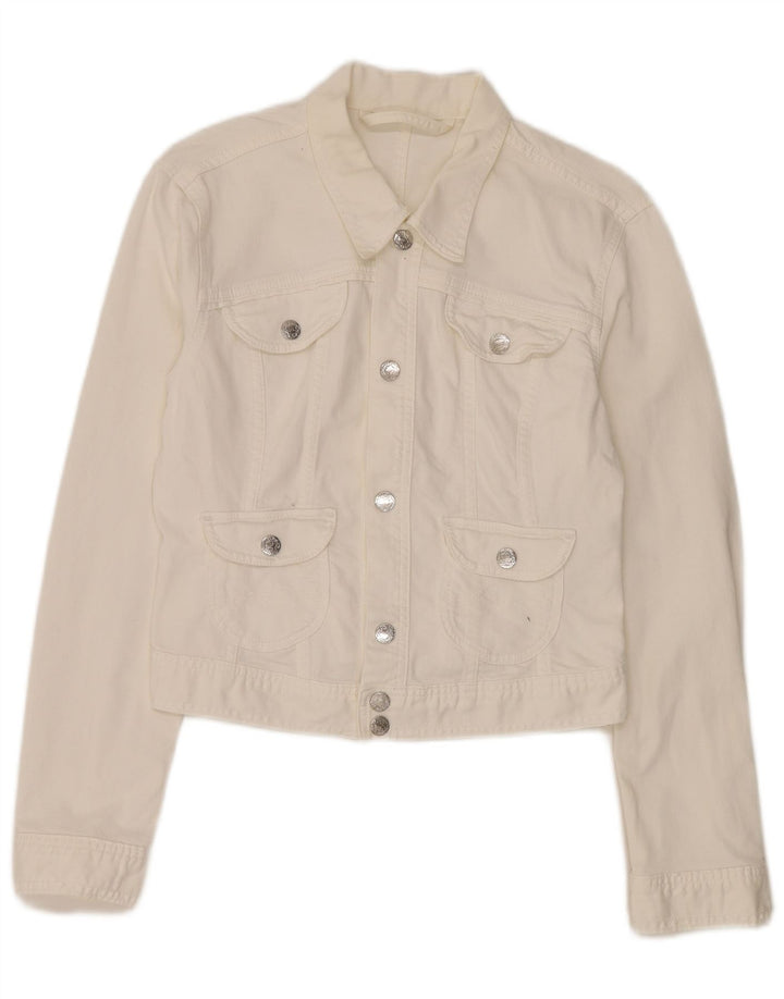 PEPE Jeans Womens Crop Denim Jacket UK 12 Medium White Cotton