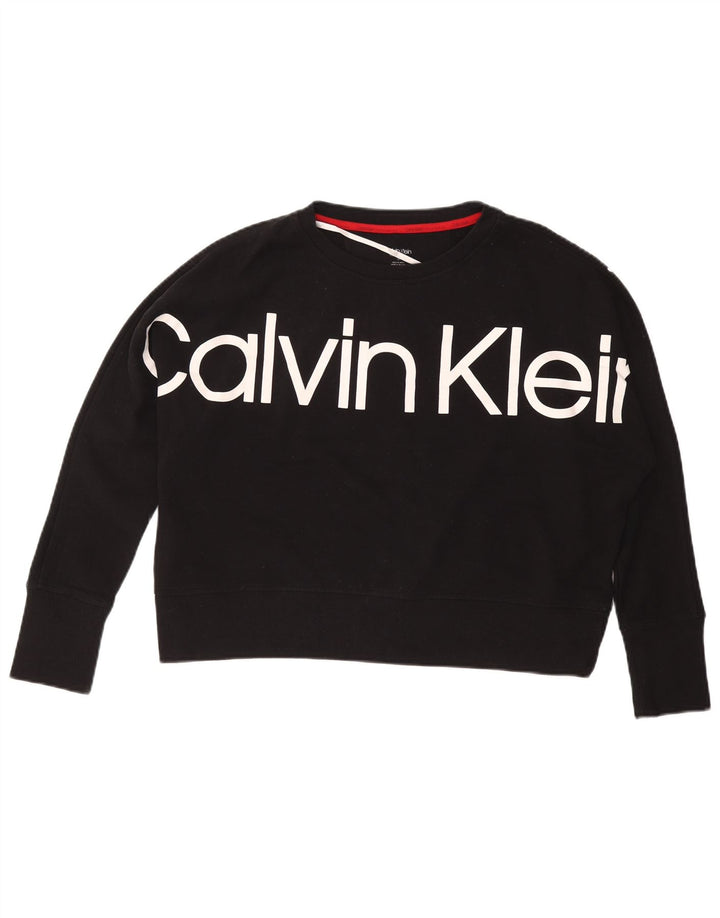 CALVIN KLEIN Womens Graphic Sweatshirt Jumper UK 14 Medium Black