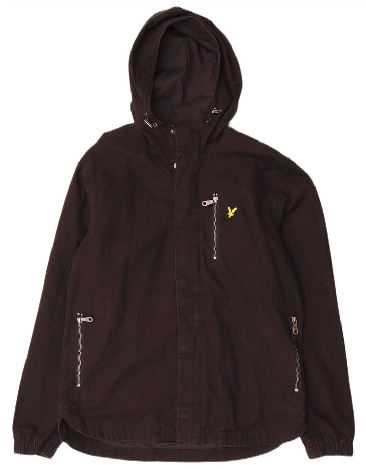 Lyle & Scott Mens Hooded Bomber Jacket UK 38 Medium Black Cotton