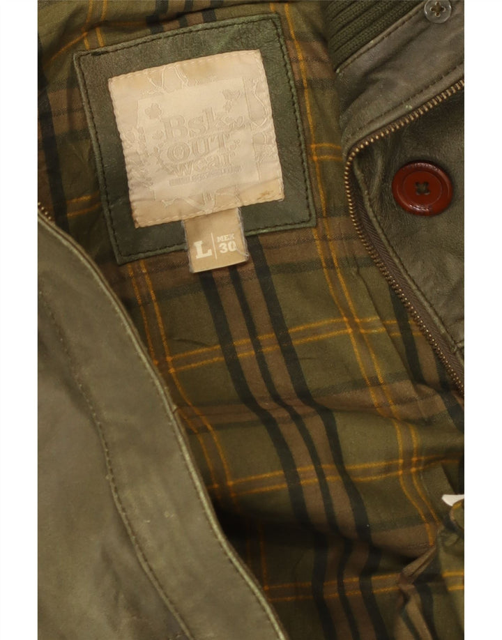 Bershka Womens Military Leather Jacket UK 14 Large Khaki