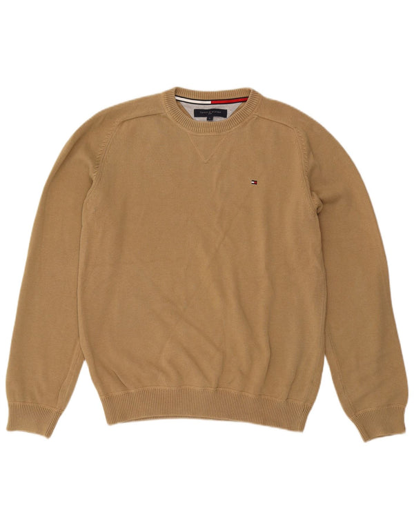 TOMMY HILFIGER Mens Crew Neck Jumper Sweater Large Beige Cotton