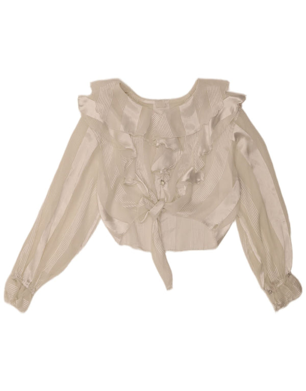 Vintage Womens See Through Crop Top UK 10 Medium White Striped