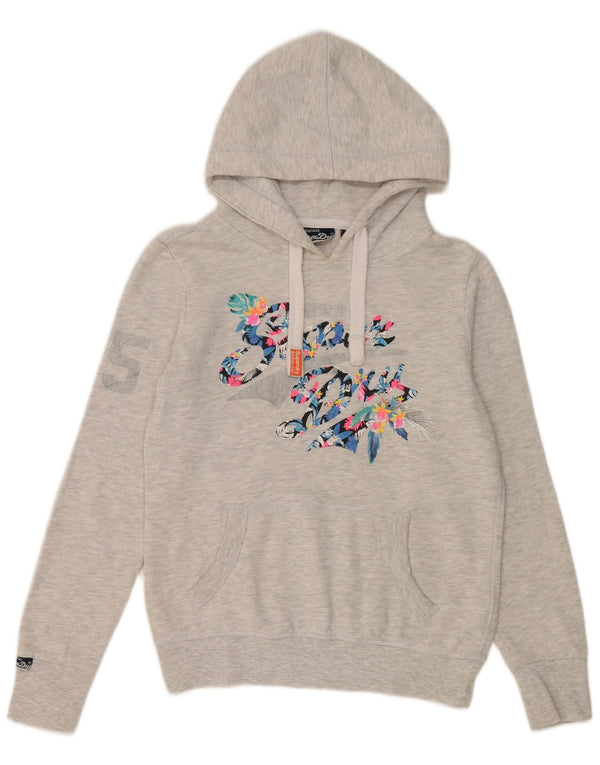 Superdry Womens Graphic Oversized Hoodie Jumper UK 10 Small  Grey Cotton