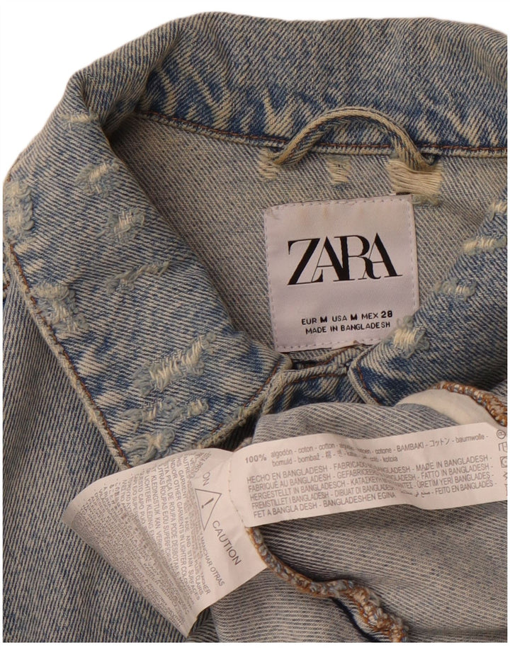 ZARA Mens Distressed Denim Jacket UK 38 Medium Blue Cotton