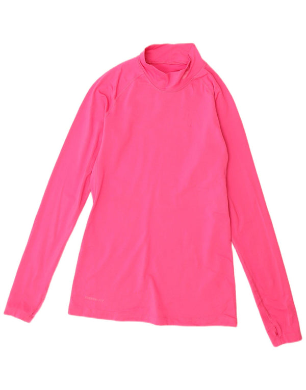 Nike Womens Dri Fit Top Long Sleeve UK 12 Medium Pink Polyester