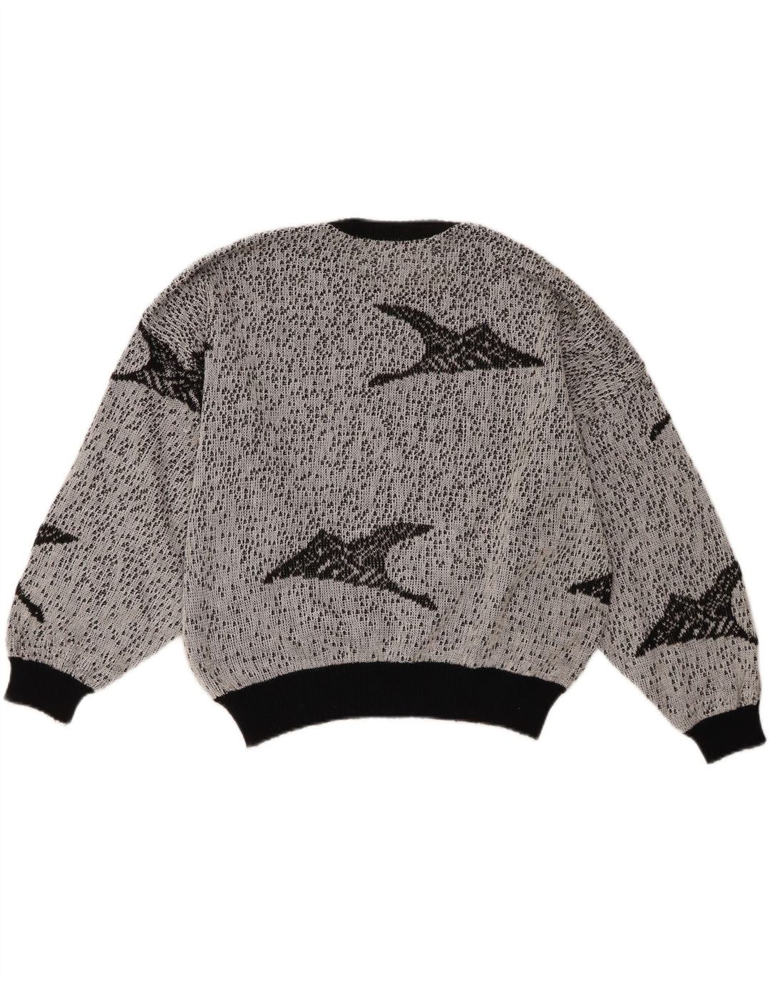 Vintage Womens Crop Abstract Pattern Crew Neck Jumper Sweater UK 18 XL Grey