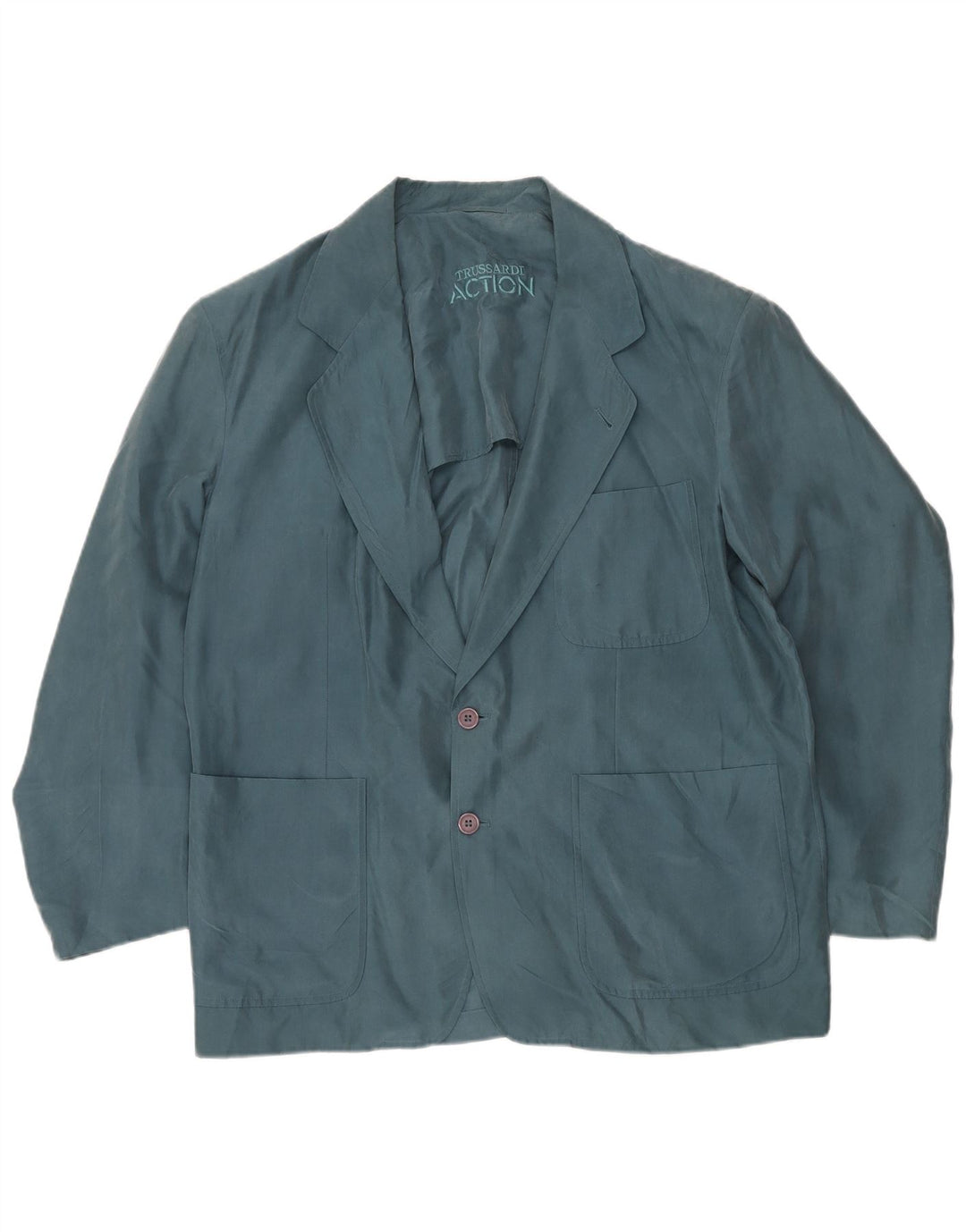 TRUSSARDI Mens 2 Button Blazer Jacket IT 54 2XL Blue Silk