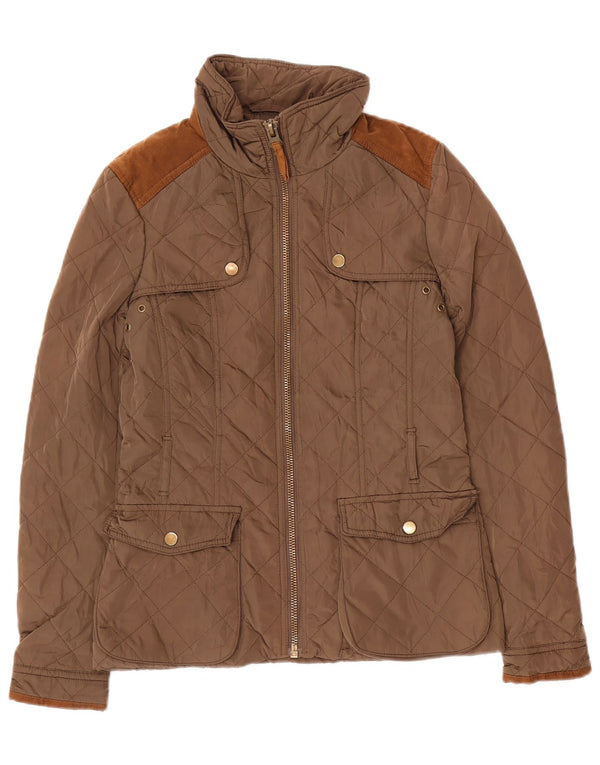 Zara Womens Quilted Jacket UK 10 Small Brown Polyester