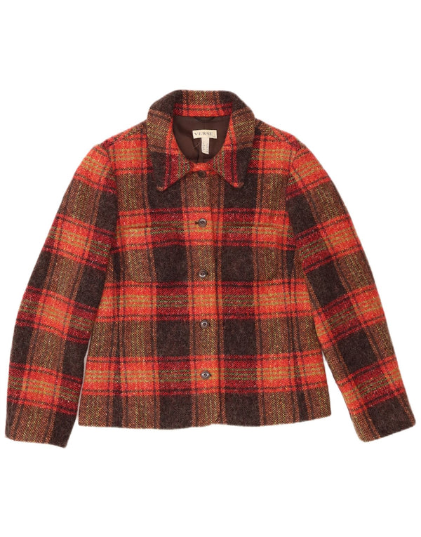 Verse Womens 5 Button Blazer Jacket UK 14 Large  Brown Plaid Wool