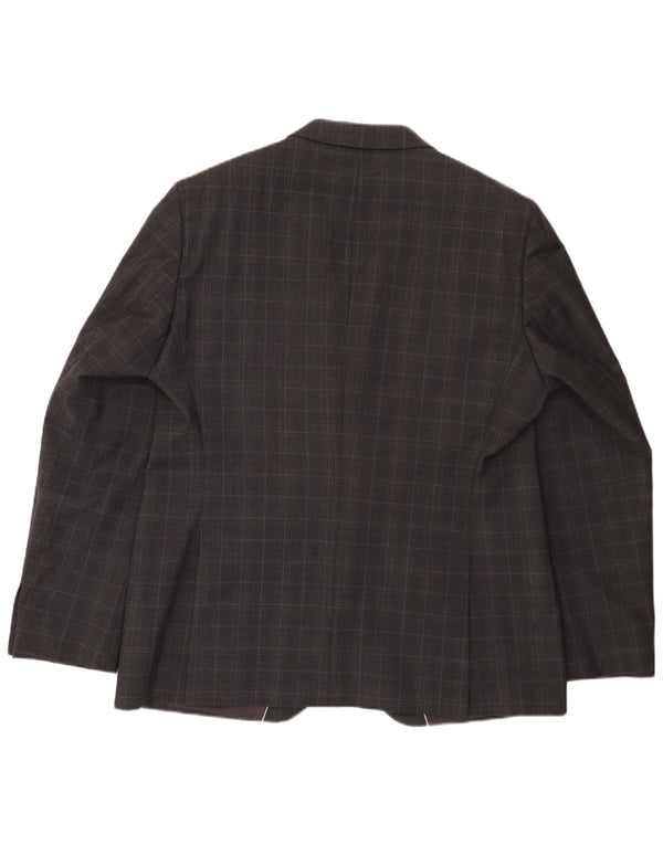 Hugo Boss Mens 2 Button Blazer Jacket EU 56 3XL Grey Check Wool