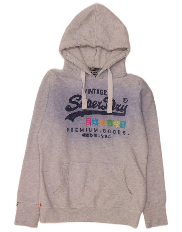 SUPERDRY Womens Graphic Hoodie Jumper UK 14 Medium Grey Flecked Cotton