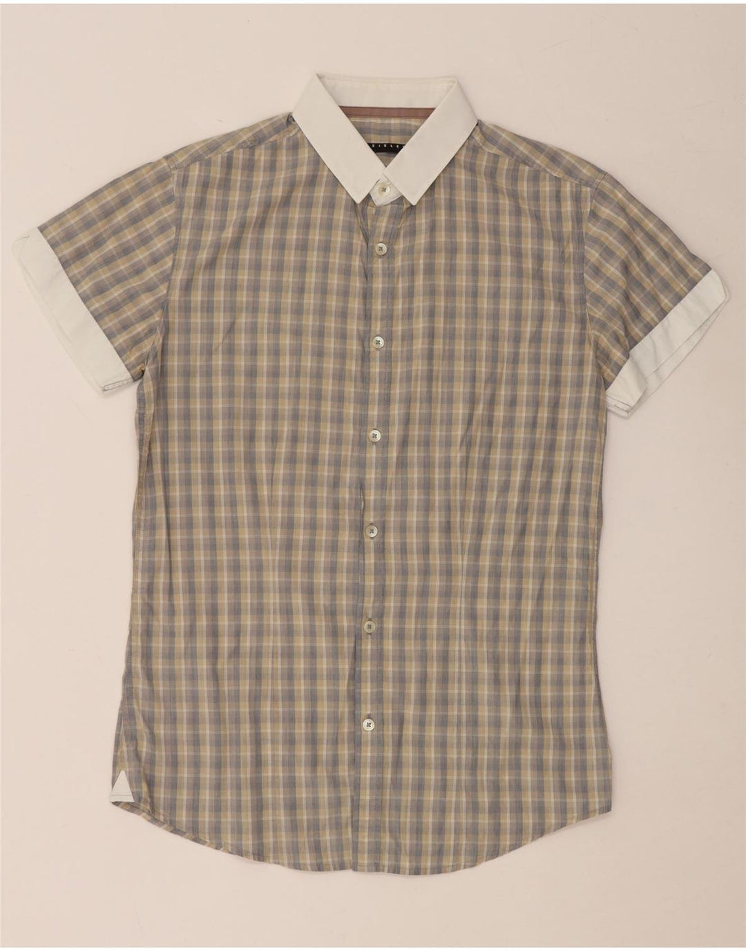 SISLEY Mens Short Sleeve Shirt Small Grey Check