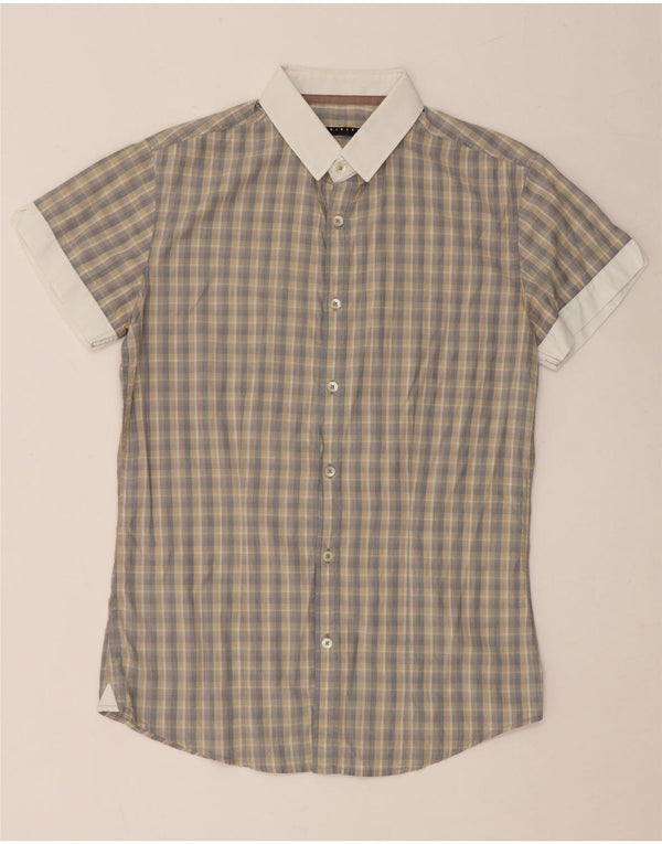 SISLEY Mens Short Sleeve Shirt Small Grey Check