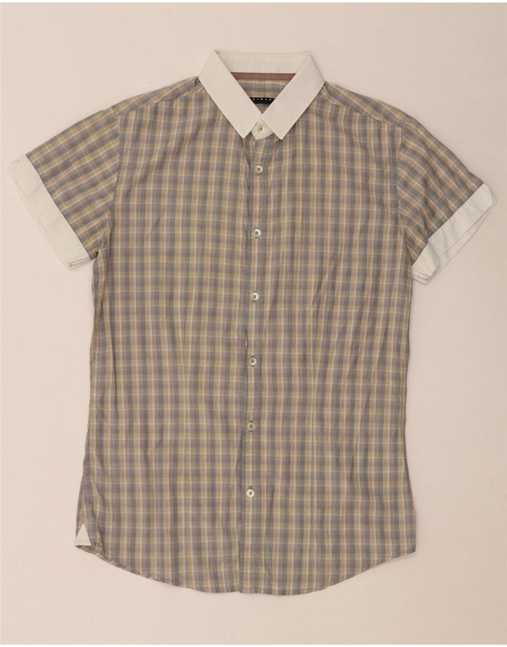 SISLEY Mens Short Sleeve Shirt Small Grey Check