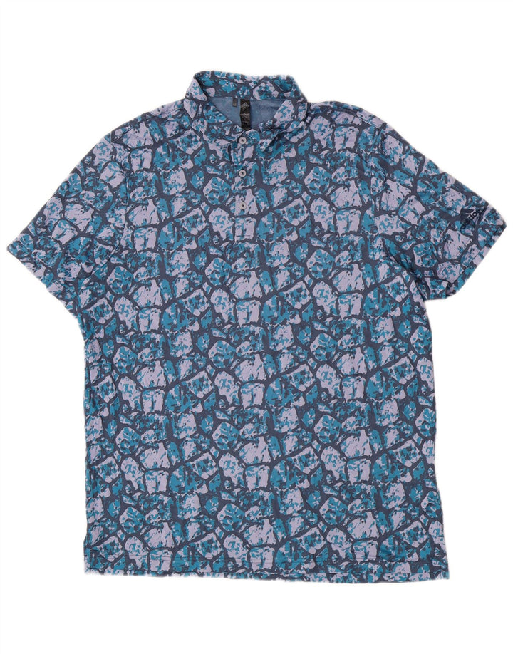 Adidas Mens Abstract Pattern Polo Shirt XL Blue Polyester