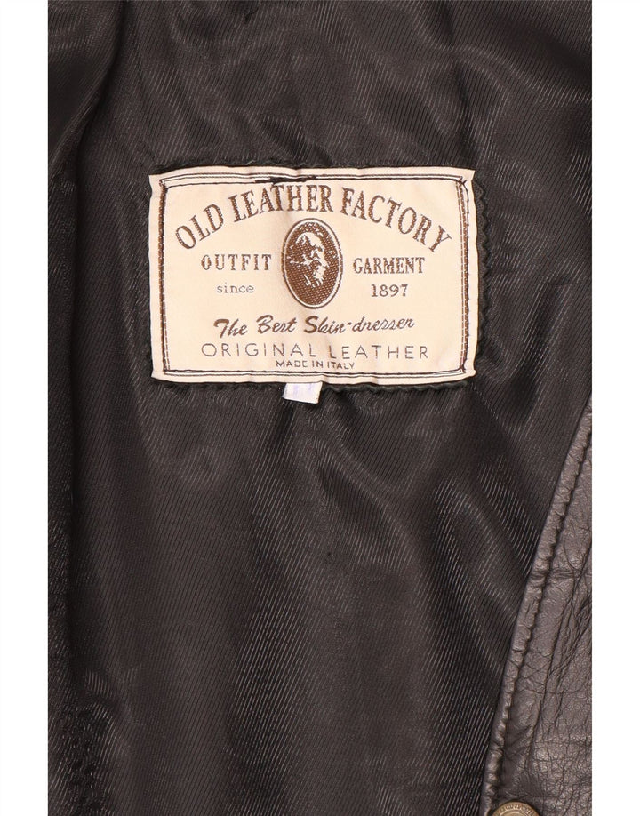 Vintage Mens Leather Waistcoat Large Black Leather