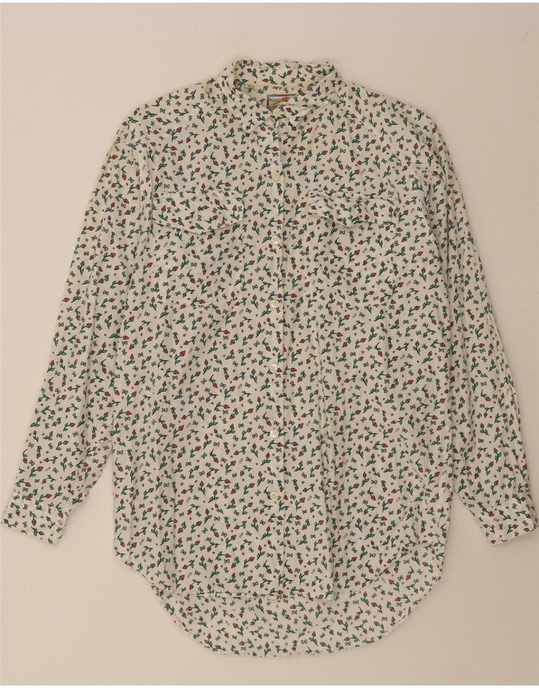 VINTAGE Womens Shirt IT 42 Medium Off White Floral Vintage Vintage and Second-Hand Vintage from Messina Hembry 