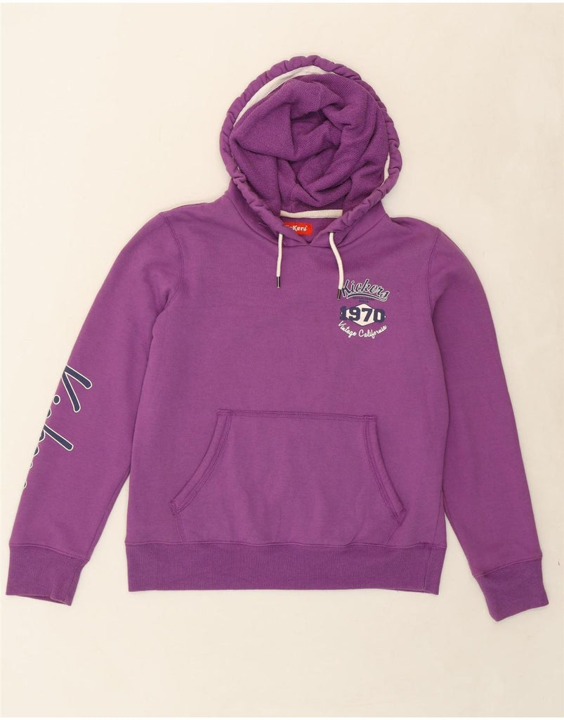 KICKERS Womens Graphic Hoodie Jumper UK 16 Large Purple Polyester Vintage Kickers and Second-Hand Kickers from Messina Hembry 