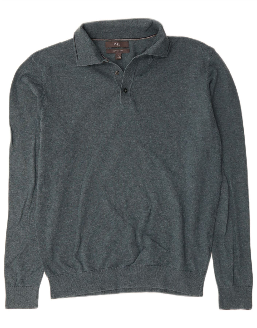 Marks & Spencer Mens Polo Neck Jumper Sweater Medium Green Cotton