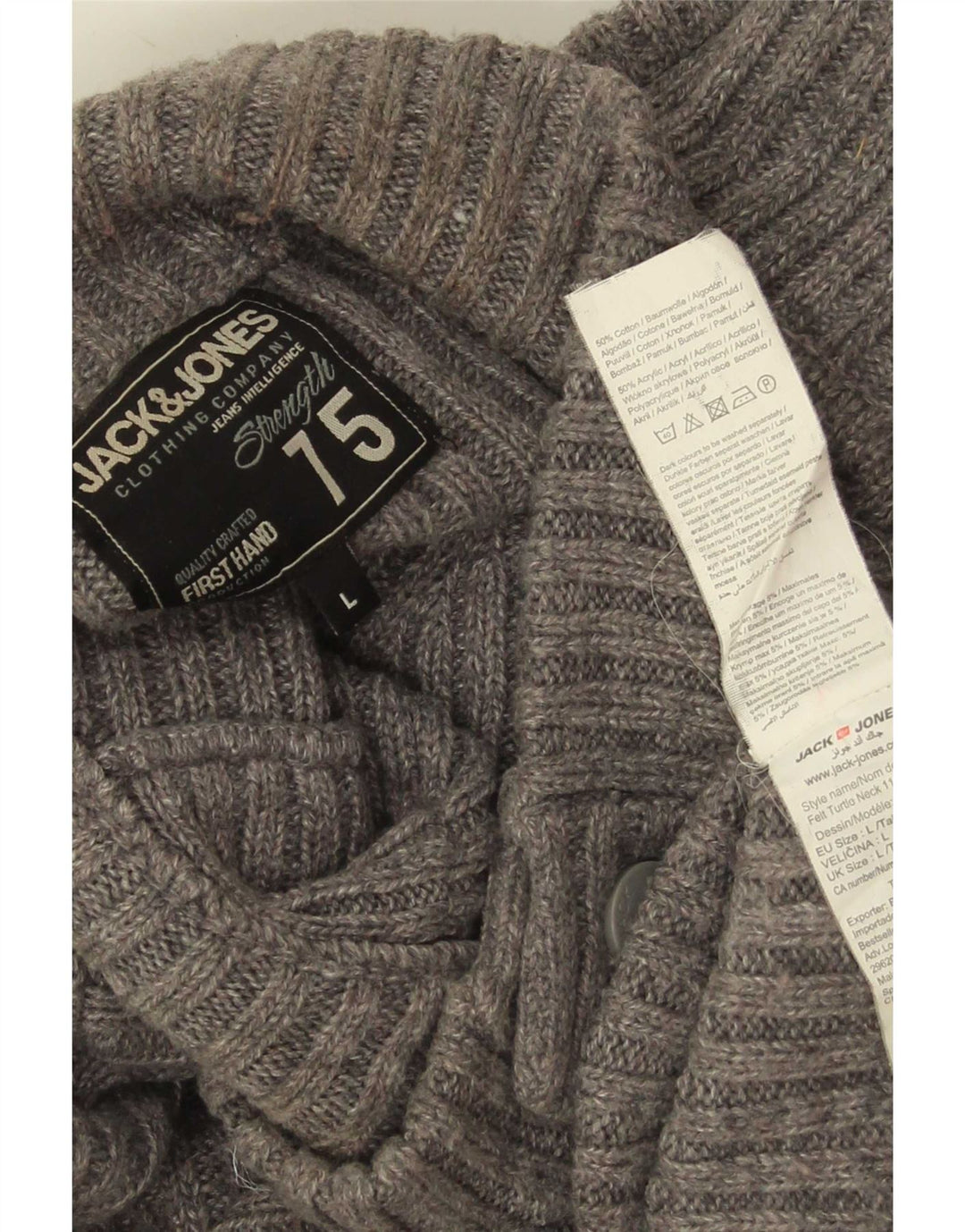 Jack & Jones Mens Button Neck Jumper Sweater Large Grey Cotton