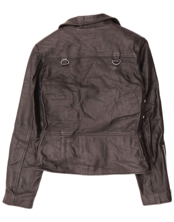 VINTAGE Womens Leather Biker Jacket UK 12 Medium Black Leather