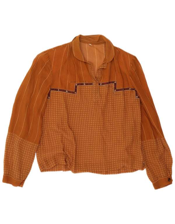 Vintage Womens Long Sleeve Blouse Top IT 48 XL Brown Geometric