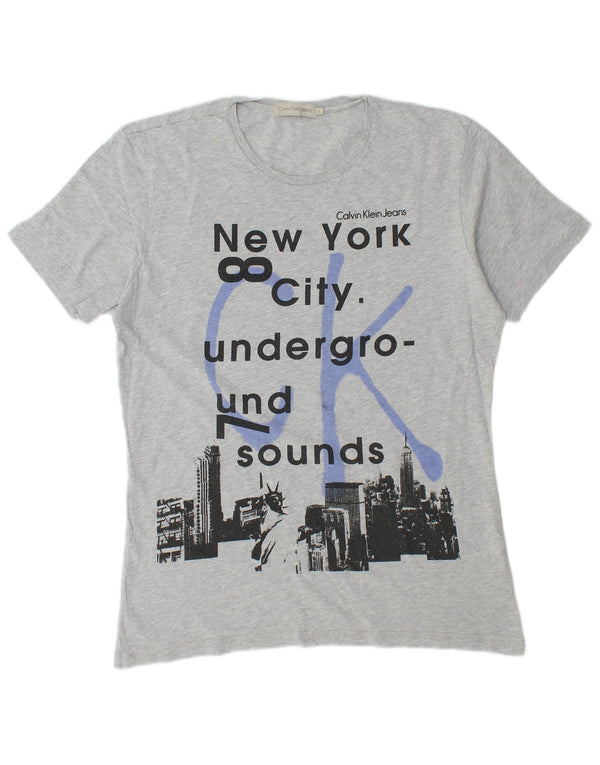 Calvin Klein Jeans Womens Graphic T-Shirt Top UK 16 Large Grey Flecked
