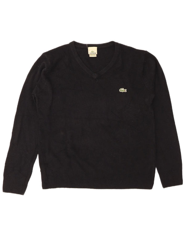 Lacoste Mens V-Neck Jumper Sweater Size 8 3XL Black Cotton
