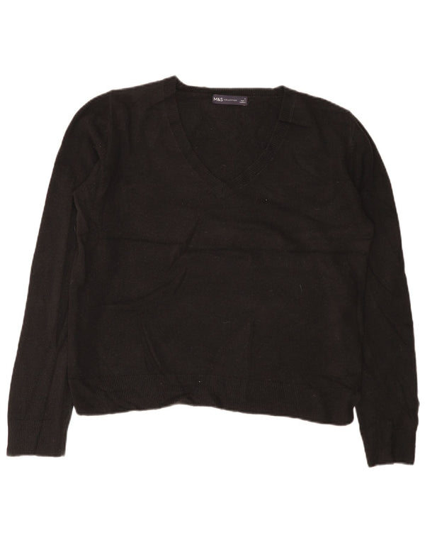 Marks & Spencer Womens V-Neck Jumper Sweater UK 16 Large  Black Acrylic