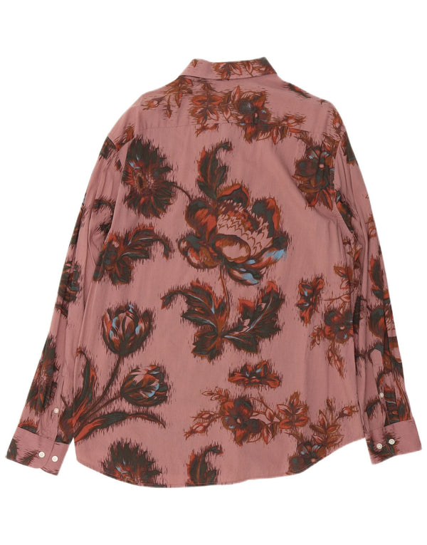 VINTAGE Mens Shirt Large Pink Floral Cotton